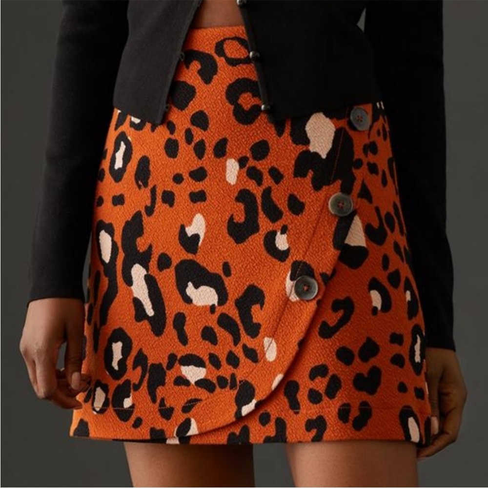 Anthropologie Vibrant Orange Animal Print Mini Skirt